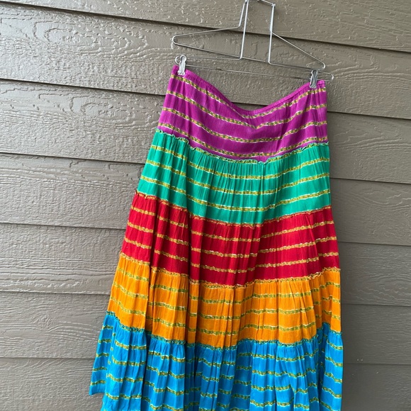 Lauren Ralph Lauren Tiered Boho stripped Maxi gypsy Skirt Size L - Picture 4 of 9